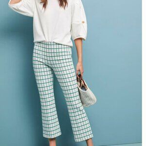 Anthropologie The Essential Crop Flare Pant Off White Black Green-XS